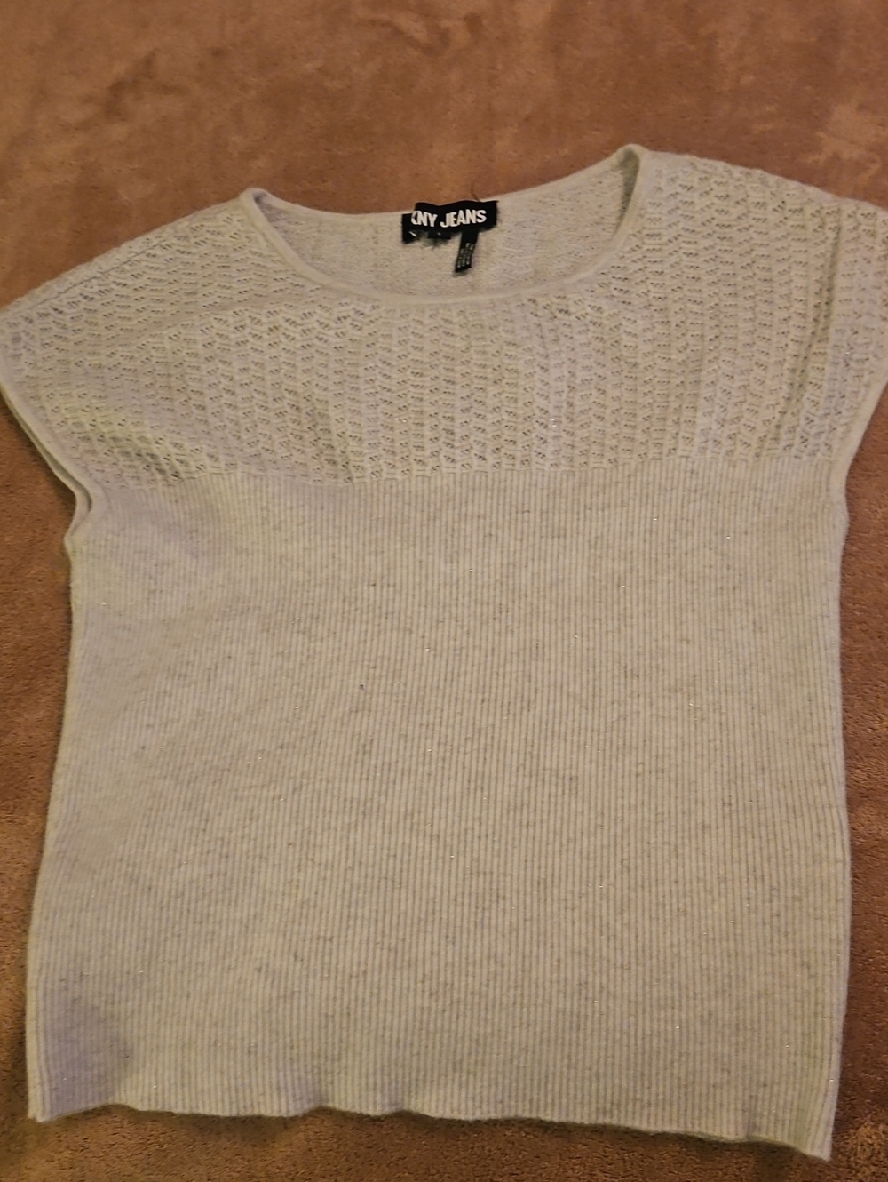 DKNY Cream Short-Sleeve Crewneck Knit Top